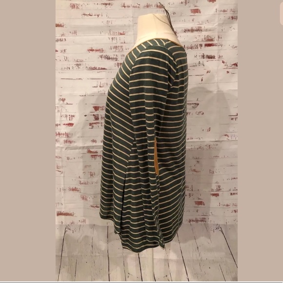 Umgee Swing Top S Striped Green Suede Elbow #134 - Picture 5 of 7